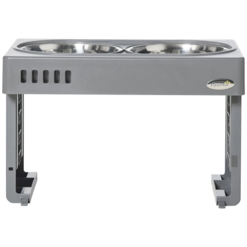 SET 2 CIOTOLE PER CANI DA 1.2L CON GAMBE RIMOVIBILI, IN ABS E ACCIAIO, 44X27.7X28 CM, GRIGIO E ARGENTO