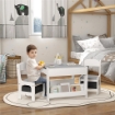 SET TAVOLINO PER BAMBINI E 2 SEDIE, PIANO DEL TAVOLO 2 IN 1 CON LAVAGNA E CONTENITORI, GRIGIO