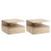 SET DA 2 COMODINI MODERNI SOSPESI CON CASSETTO E RIPIANO IN LEGNO 35X32X22.5CM, ROVERE