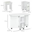 SET DA CUCINA 5 PEZZI, TAVOLO PIEGHEVOLE CON 2 RIPIANI E 4 SGABELLI IN LEGNO TRUCIOLATO, BIANCO