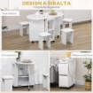 SET DA CUCINA 5 PEZZI, TAVOLO PIEGHEVOLE CON 2 RIPIANI E 4 SGABELLI IN LEGNO TRUCIOLATO, BIANCO