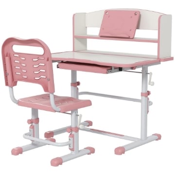 SET SCRIVANIA PER BAMBINI CON SEDIA REGOLABILE IN ALTEZZA E PIANO INCLINABILE, ETÀ 6-12 ANNI, ROSA