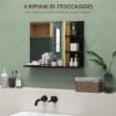 SPECCHIERA BAGNO MODERNA DA PARETE A 4 RIPIANI IN LEGNO, 45X15X58.5CM, NERO