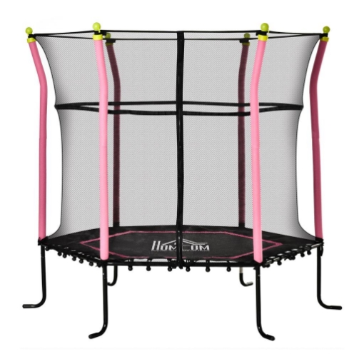 TAPPETO ELASTICO PER BAMBINI 3-10 ANNI CON RETE DI SICUREZZA E CORDE ELASTICHE, TRAMPOLINO DA GIARDINO F160X163.5ACM ROSA E NERO