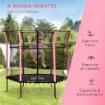 TAPPETO ELASTICO PER BAMBINI 3-10 ANNI CON RETE DI SICUREZZA E CORDE ELASTICHE, TRAMPOLINO DA GIARDINO F160X163.5ACM ROSA E NERO