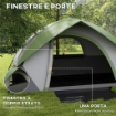 TENDA DA CAMPEGGIO 3 POSTI CON FINESTRA A RETE, IN POLIESTERE, FIBRA DI VETRO E PE, 210X150X110 CM, GRIGIO E VERDE