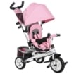 TRICICLO PER BAMBINI 1-5 ANNI CON MANIGLIONE E TETTUCCIO REGOLABILE, 102X49X102 CM, BIANCO E ROSA