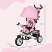 TRICICLO PER BAMBINI 1-5 ANNI CON MANIGLIONE E TETTUCCIO REGOLABILE, 102X49X102 CM, BIANCO E ROSA