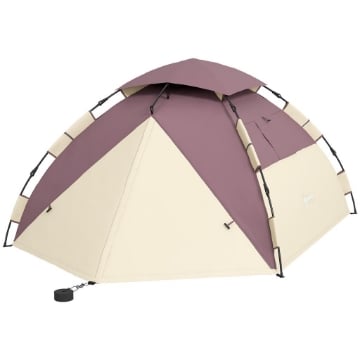 TENDA DA CAMPEGGIO 2 POSTI CON 2 FINESTRE E GANCIO, IN POLIESTERE E FIBRA DI VETRO, 225X190X130 CM, CACHI