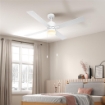 VENTILATORE DA SOFFITTO CON LUCE LED, 3 VELOCITÀ E MOTORE REVERSIBILE, Ø130CM, BIANCO E LEGNO