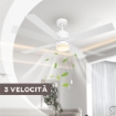 VENTILATORE DA SOFFITTO CON LUCE LED, 3 VELOCITÀ E MOTORE REVERSIBILE, Ø130CM, BIANCO E LEGNO