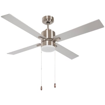 VENTILATORE DA SOFFITTO CON LUCE LED, 3 VELOCITÀ E MOTORE REVERSIBILE, Ø130CM, ARGENTO E LEGNO