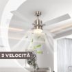 VENTILATORE DA SOFFITTO CON LUCE LED, 3 VELOCITÀ E MOTORE REVERSIBILE, Ø130CM, ARGENTO E LEGNO