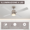 VENTILATORE DA SOFFITTO CON LUCE LED, 3 VELOCITÀ E MOTORE REVERSIBILE, Ø130CM, ARGENTO E LEGNO