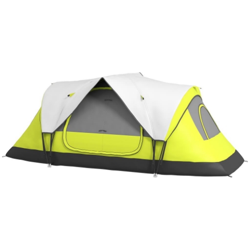 TENDA DA CAMPEGGIO 4 POSTI CON 2 SPAZI SEPARATI, IN POLIESTERE E FIBRA DI VETRO, 450X215PX180 CM, VERDE