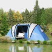 TENDA DA CAMPEGGIO 2 POSTI IMPERMEABILE CON 2 STANZE BORSA DI TRASPORTO, 220X450X180 CM, BLU