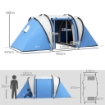 TENDA DA CAMPEGGIO 2 POSTI IMPERMEABILE CON 2 STANZE BORSA DI TRASPORTO, 220X450X180 CM, BLU