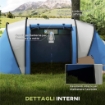 TENDA DA CAMPEGGIO 2 POSTI IMPERMEABILE CON 2 STANZE BORSA DI TRASPORTO, 220X450X180 CM, BLU