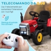 TRATTORE ELETTRICO PER BAMBINI 3-6 ANNI CON RIMORCHIO RIMOVIBILE, BATTERIA 12V E TELECOMANDO, ROSSO