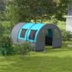 TENDA DA CAMPEGGIO 5 POSTI IMPERMEABILE CON ZONA NOTTE E GIORNO, IN POLIESTERE, 480X260X200 CM, GRIGIO E BLU