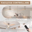 VENTILATORE DA SOFFITTO CON LUCE LED BIANCA A 6 VELOCITÀ E TIMER, IN METALLO E ACRILICO, Ø132 X 43A CM