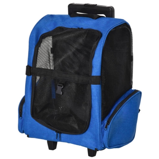 TRASPORTINO ZAINO 2 IN 1 PER CANI E GATTI CON TASCHE E MANIGLIA TELESCOPICA, 42X25X55CM, BLU