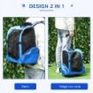 TRASPORTINO ZAINO 2 IN 1 PER CANI E GATTI CON TASCHE E MANIGLIA TELESCOPICA, 42X25X55CM, BLU