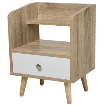 COMODINO SALVASPAZIO CON CASSETTO E MENSOLA IN LEGNO 37X30X48CM ROVERE E BIANCO