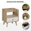 COMODINO SALVASPAZIO CON CASSETTO E MENSOLA IN LEGNO 37X30X48CM ROVERE E BIANCO