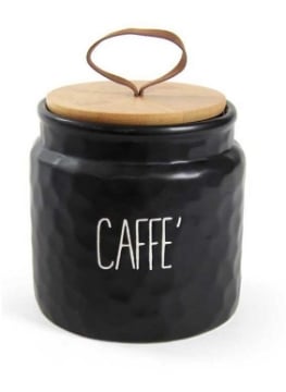 BARATTOLO MODELLO ONDULATO PER CAFFE 14 CM NERO CON TAPPO IN LEGNO OKX