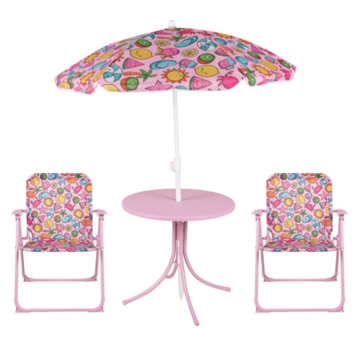 MA MAISON SET BIMBA TAVOLINO CON OMBRELLONE + 2 SEDIE COLORE ROSA SIMPATICO E GIOIOSO OKX