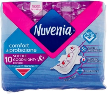 NUVENIA ASSORBENTI NOTTE CON ALI DA 10 PEZZI COMFORT E PROTEZIONE FLUSSO MOLTO ABBONDANTE OKX