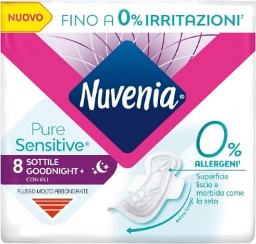 NUVENIA ASSORBENTE NOTTE SOTTILI PURE SENSITIVE CON ALI CONFEZIONE DA 8 PZ EXTRALUNGO OKX