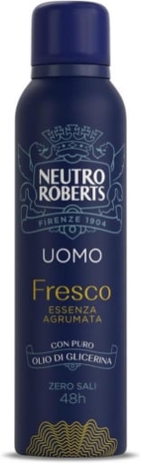 NEUTRO ROBERTS DEODORANTE SPRAY UOMO ESSENZA AGRUMATA CON ANTIODORE ZERO SALI DI ALLUMINIO 150 ML 48H