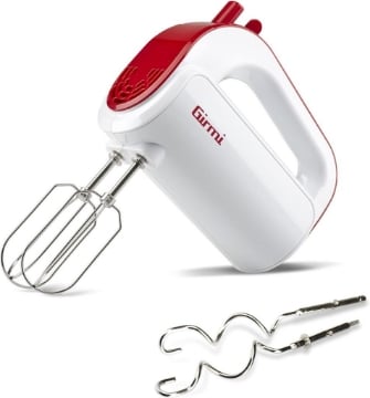 GIRMI SB02 SBATTITORE ELETTRICO 170W SBATTITORI INOX PER MONTARE FUNZIONE TURBO GANCI INOX 5 VELOCITÀ BIANCO/ROSSO