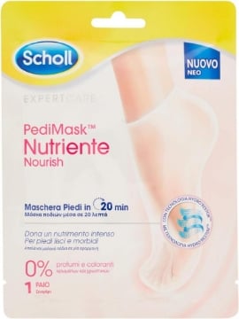 SCHOLL PEDIMASK MASCHERA PIEDI NUTRIENTE CON OLIO DI MACADAMIA 0% PROFUMI E COLORANTI 1 PAIO DI CALZINI 20 MINUTI OKX