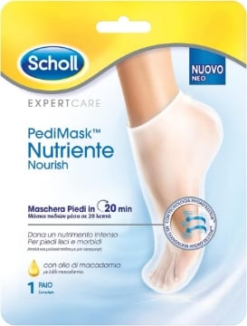 SCHOLL PEDIMASK MASCHERA PIEDI NUTRIENTE CON OLIO DI MACADAMIA 1 PAIO DI CALZINI IDRATANTI OKX