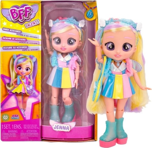 CRY BABIES JENNA BFF COLLEZIONABILE BAMBOLA FASHION CON LUNGHI CAPELLI VESTITI E 9 ACCESSORI PER BAMBINE E BAMBINI + 5 ANNI