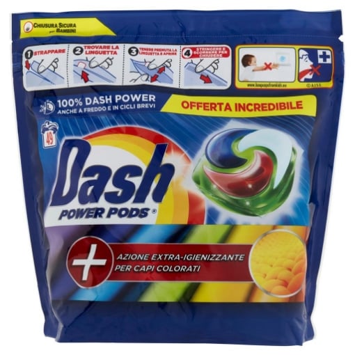 DASH PODS POWER LIQUIDO LAVATRICE 49 LAVAGGI IGIENIZZANTE COLORE OKX