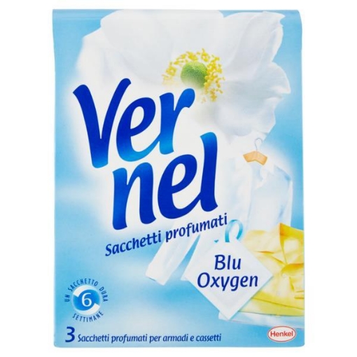 VERNEL SACCHETTI PROFUMATI BLU OXYGEN PER ARMADI E CASSETTI 3 PEZZI OKX