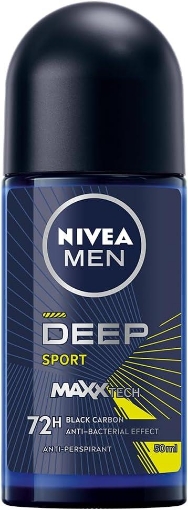 NIVEA MEN DEEP SPORT DEODORANTE ROLL-ON 50 ML UOMO ARRICCHITO CON CARBONE ATTIVO PER 72H DI PROTEZIONE OKX