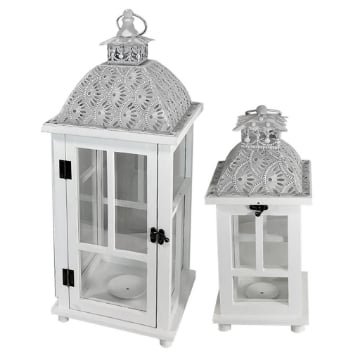 MA MAISON SET 2 LANTERNE MODELLO LUCERNA  CON VETRO E PORTA CANDELA IN COLORE GRIGIO OKX