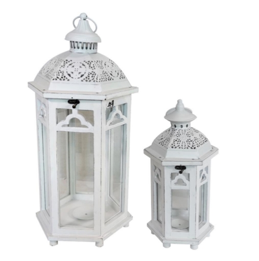 MA MAISON SET 2 LANTERNE ASPEN CON VETRO E PORTA CANDELA IN COLORE BIANCO OKX