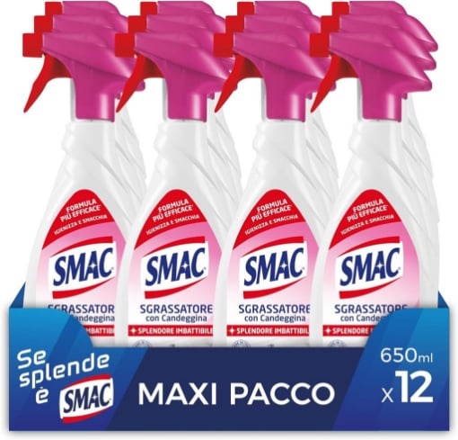 SMAC MAXI PACCO 12 PZ SPRAY SGRASSATORE 650 ML DISINFETTANTE CON CANDEGGINA