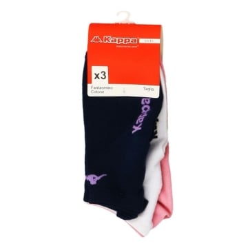 KAPPA CALZA FANTASMINO DONNA IN MAGLIA JERSEY E COTONE TAGLIA 39/41 CONFEZIONA DA 3 PAIA BIANCO/ROSA/BLU OKX