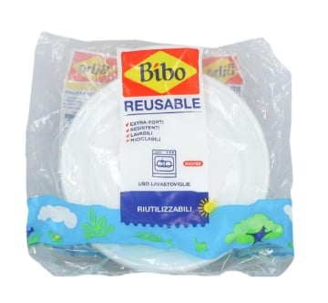 BIBO PIATTI PIANI IN PLASTICA  RIUTILIZZABILI BIANCHI DIAMETRO 21,5 CM CONFEZIONE DA 35 PEZZI