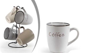 SET 4 TAZZE MUG CON STAND IN METALLO DA 360ML IN DECORO ASSORTITO OKX