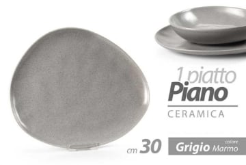 PIATTO PIANO IN CERAMICA DA 30 CM IN COLORE GRIGIO AD EFFETTO MARMO