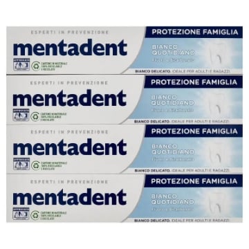 SET 4 MENTADENT DENTIFRICIO BIANCO QUOTIDIANO DA 75ML CON FLUORO E BICARBONATO