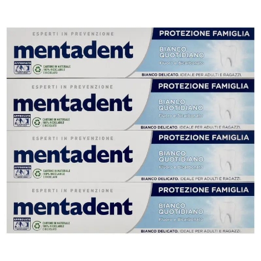 SET 4 MENTADENT DENTIFRICIO BIANCO QUOTIDIANO DA 75ML CON FLUORO E BICARBONATO